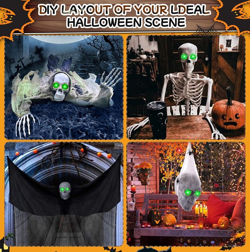 LCHUANG 4 Pack Halloween Decoration LED Glowing Light Up Skulls Eyes, Horror DIY Glowing Eyes Lights Battery Operated for Halloween Decoration Masks, Skulls, Pumpkin, Spider, Tombstone Props (Green) - Image 3